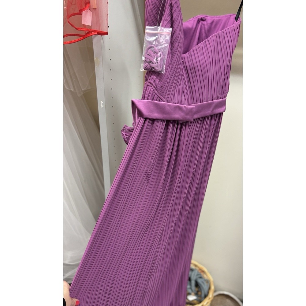 Dessy Collection Pleated Strapless Maxi Dress Sugar Plum Purple Rosette Size 10